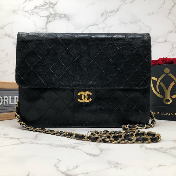 CHANEL Handbags - CHANEL Vintage Quilted Medium Classic Single Flap Bag in Black Lambskin
